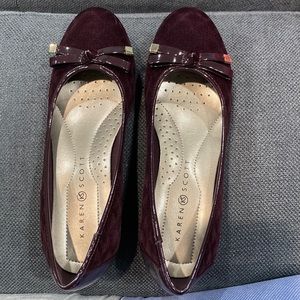 Karen Scott // Wine velvet wedges.